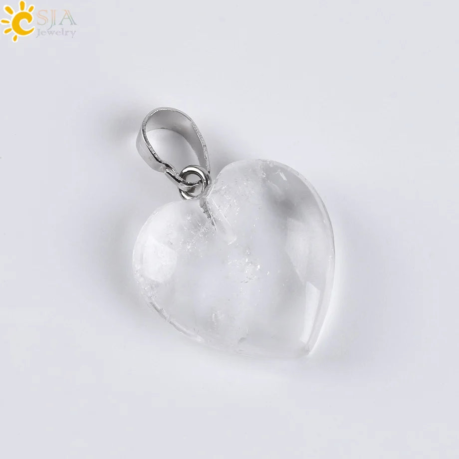 CSJA Heart Crystals Natural Stone Necklaces Pendants Women Carnelian Pink Quartz Clear Amethysts Crystal Healing Necklace E594
