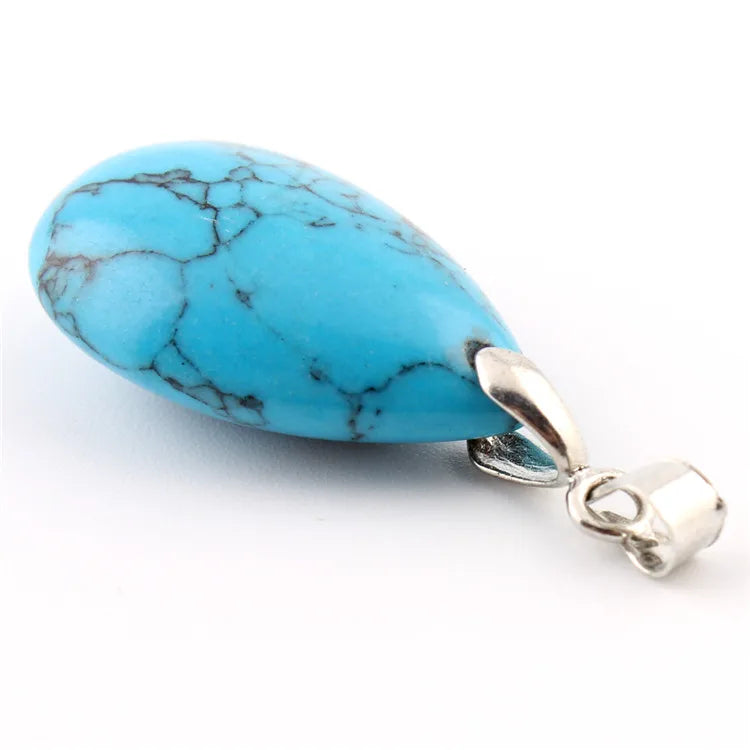 Assorted Natural Stone Water Drop Pendants Pendulum Crystal Fluorite Opalite obsidian Chakra Healing Reiki Beads