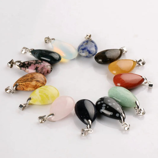 Assorted Natural Stone Water Drop Pendants Pendulum Crystal Fluorite Opalite obsidian Chakra Healing Reiki Beads