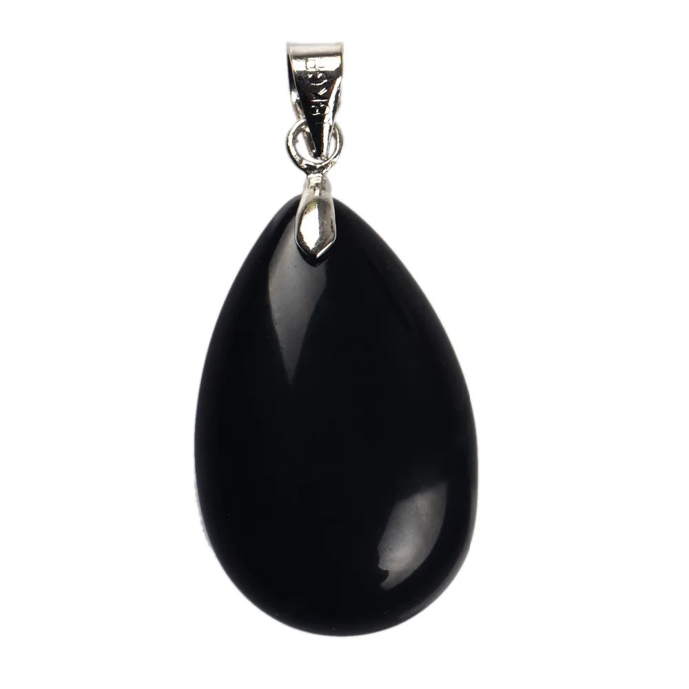 Assorted Natural Stone Water Drop Pendants Pendulum Crystal Fluorite Opalite obsidian Chakra Healing Reiki Beads