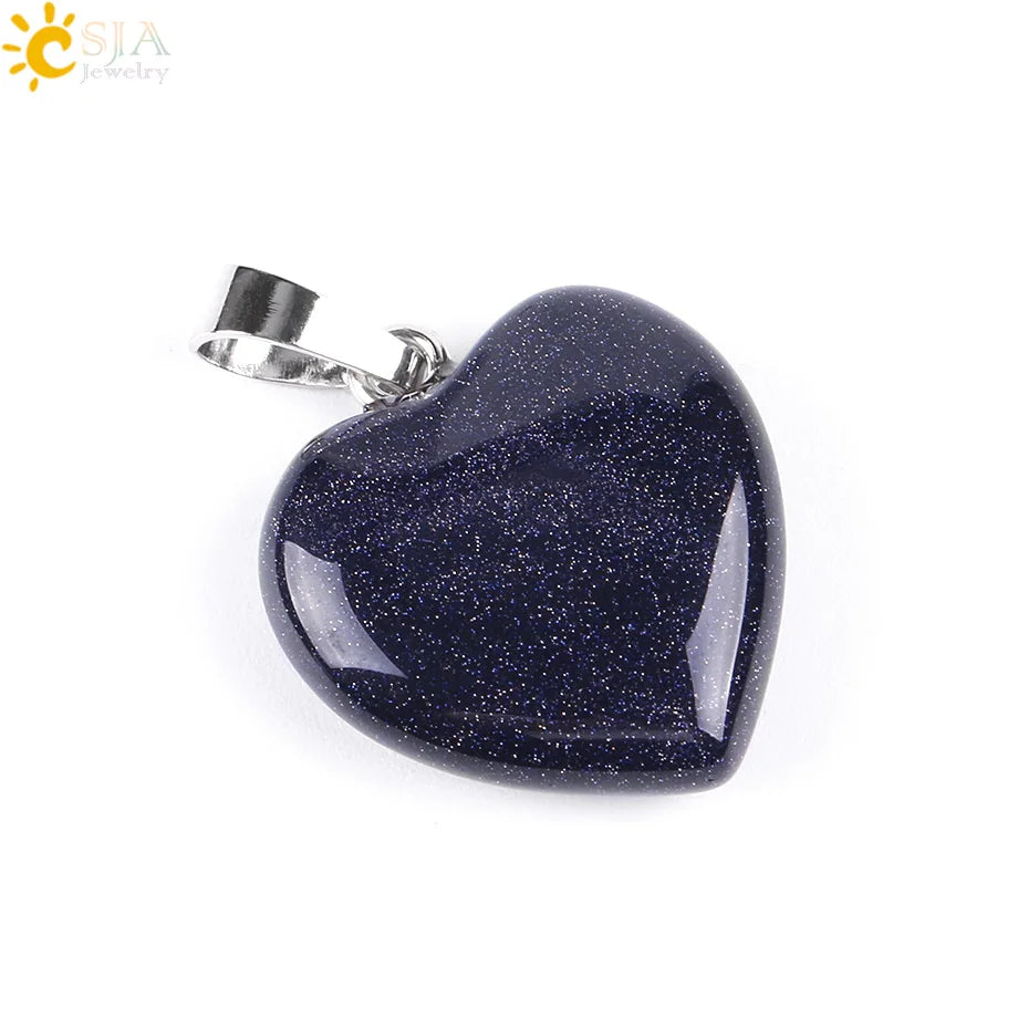 CSJA Heart Crystals Natural Stone Necklaces  Pendants Women Carnelian Pink Quartz Clear Amethysts Crystal Healing Necklace E594