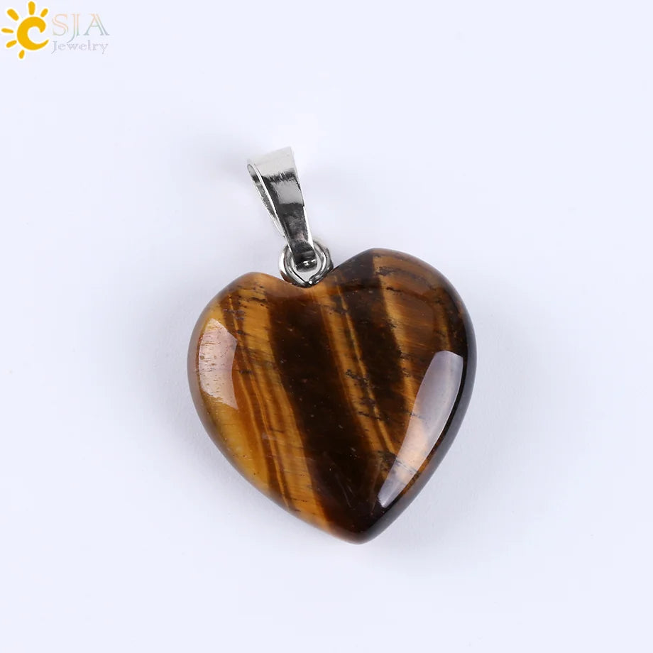 CSJA Heart Crystals Natural Stone Necklaces  Pendants Women Carnelian Pink Quartz Clear Amethysts Crystal Healing Necklace E594