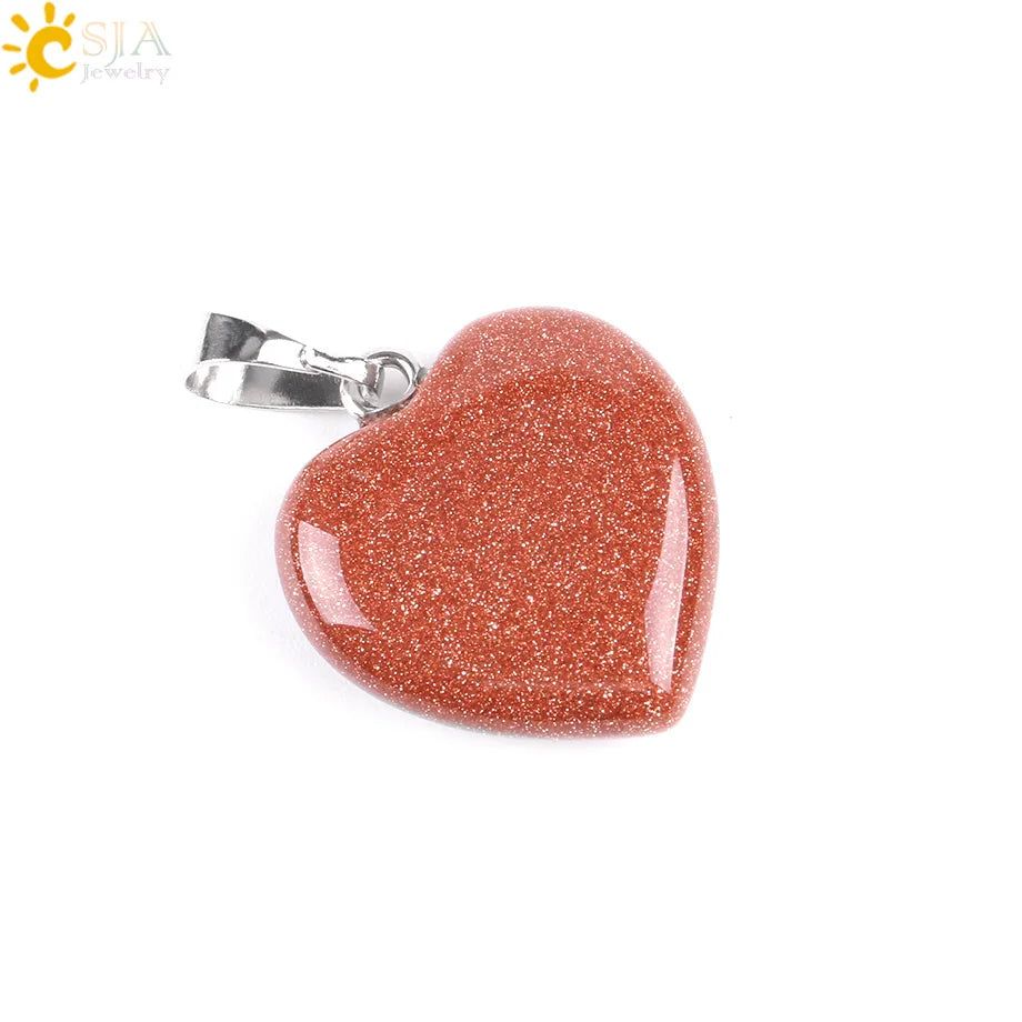 CSJA Heart Crystals Natural Stone Necklaces  Pendants Women Carnelian Pink Quartz Clear Amethysts Crystal Healing Necklace E594