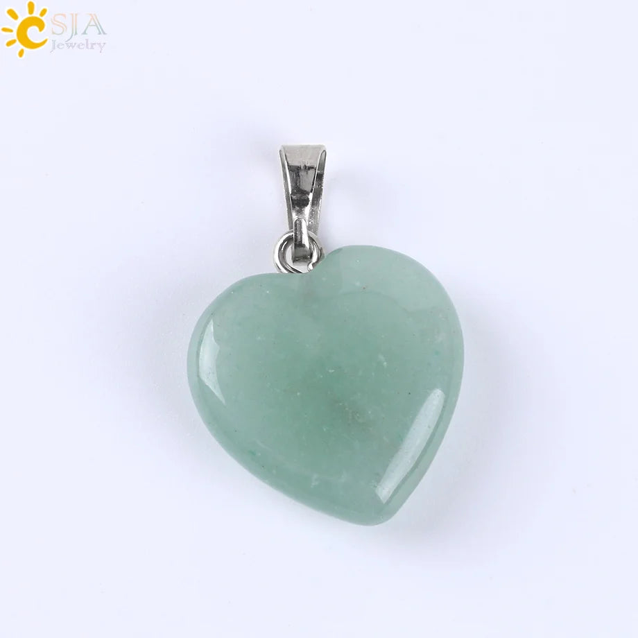 CSJA Heart Crystals Natural Stone Necklaces  Pendants Women Carnelian Pink Quartz Clear Amethysts Crystal Healing Necklace E594