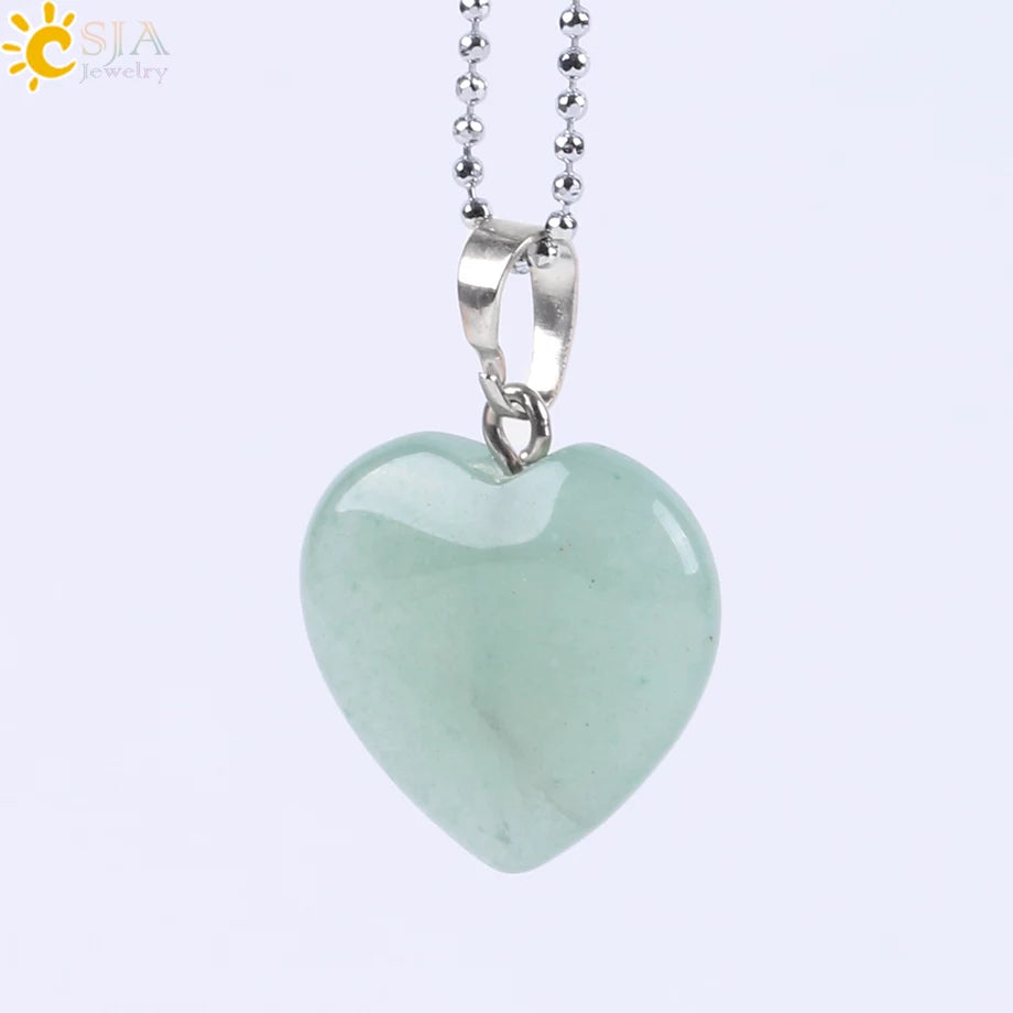 CSJA Heart Crystals Natural Stone Necklaces  Pendants Women Carnelian Pink Quartz Clear Amethysts Crystal Healing Necklace E594