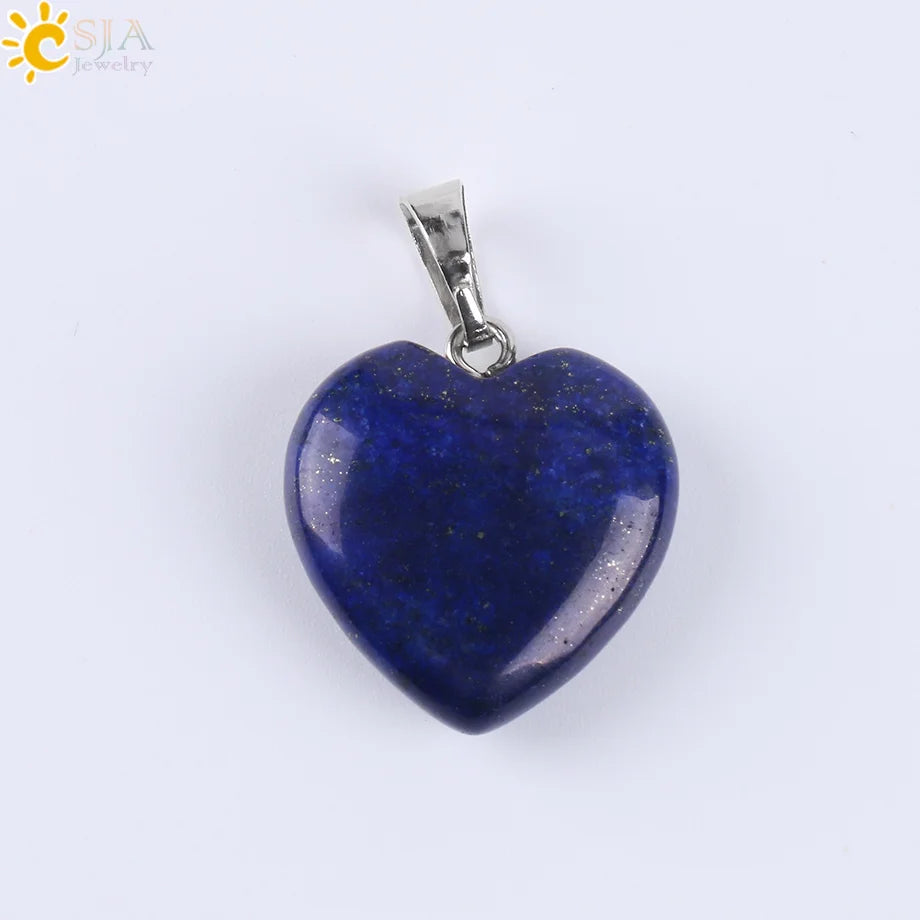 CSJA Heart Crystals Natural Stone Necklaces  Pendants Women Carnelian Pink Quartz Clear Amethysts Crystal Healing Necklace E594