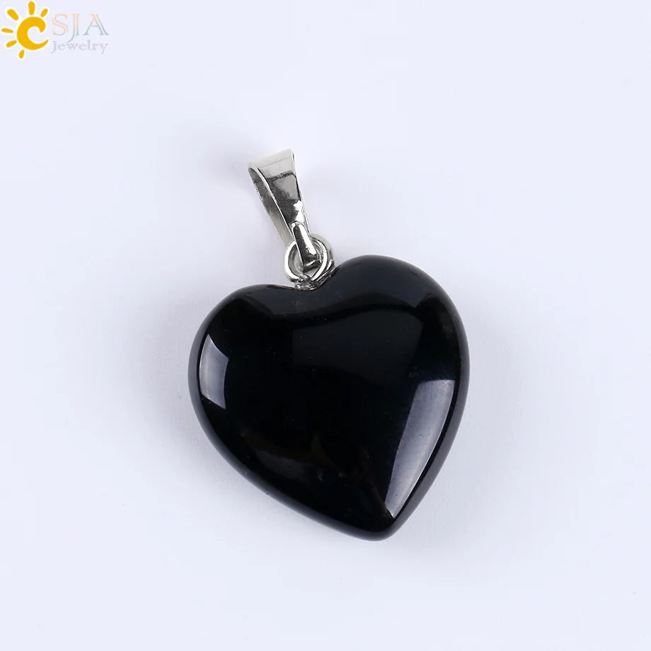 CSJA Heart Crystals Natural Stone Necklaces  Pendants Women Carnelian Pink Quartz Clear Amethysts Crystal Healing Necklace E594