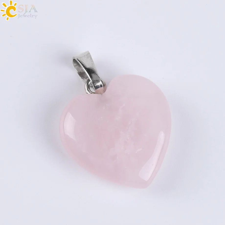 CSJA Heart Crystals Natural Stone Necklaces  Pendants Women Carnelian Pink Quartz Clear Amethysts Crystal Healing Necklace E594