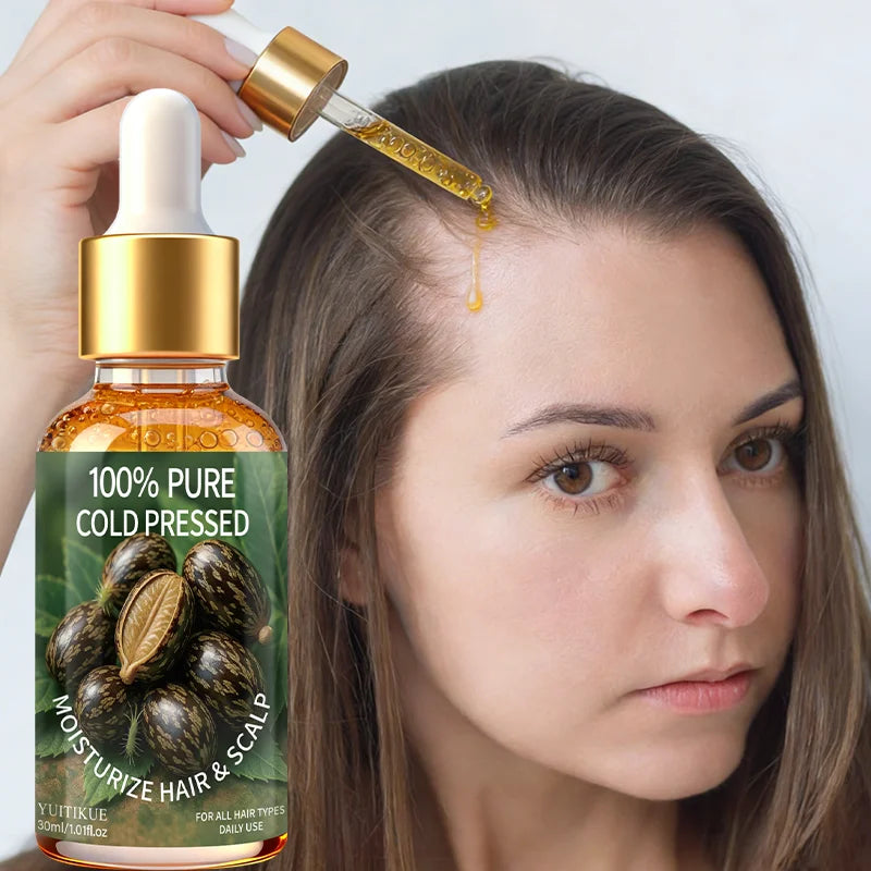 YUITIKUE 100% Pure Cold Pressed Castor Oil - Moisturizing Hair & Scalp Oil for All Hair Types Daily Use