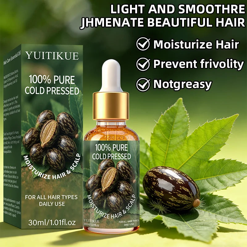 YUITIKUE 100% Pure Cold Pressed Castor Oil - Moisturizing Hair & Scalp Oil for All Hair Types Daily Use