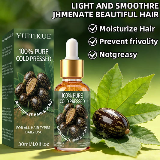 YUITIKUE 100% Pure Cold Pressed Castor Oil - Moisturizing Hair & Scalp Oil for All Hair Types Daily Use