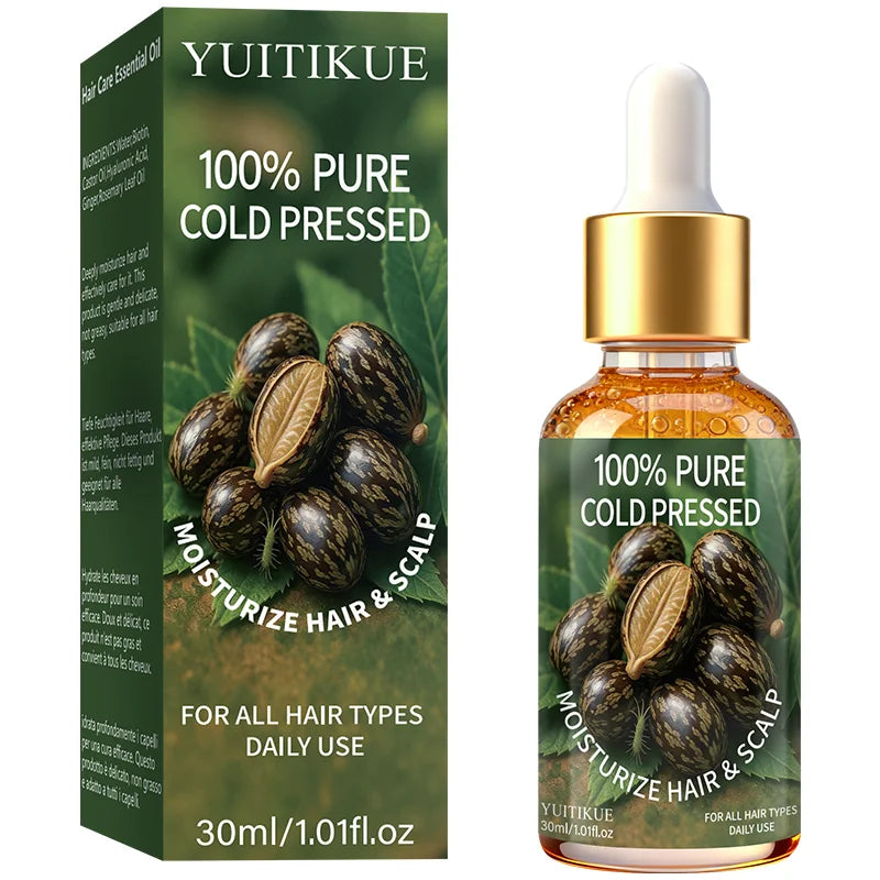 YUITIKUE 100% Pure Cold Pressed Castor Oil - Moisturizing Hair & Scalp Oil for All Hair Types Daily Use