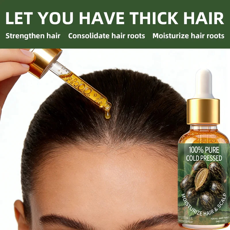 YUITIKUE 100% Pure Cold Pressed Castor Oil - Moisturizing Hair & Scalp Oil for All Hair Types Daily Use