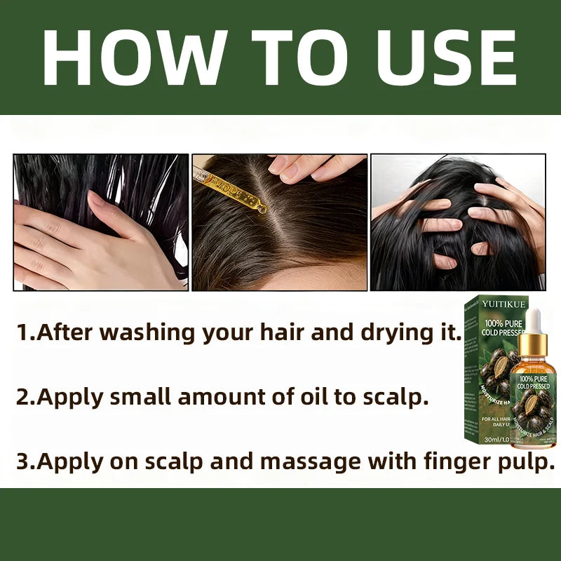YUITIKUE 100% Pure Cold Pressed Castor Oil - Moisturizing Hair & Scalp Oil for All Hair Types Daily Use